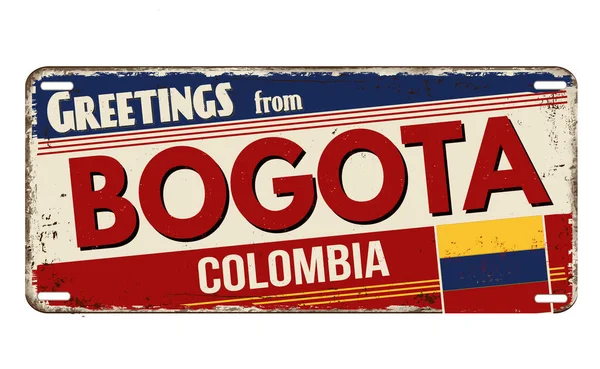 Hälsningar Från Bogota Vintage Rostig Metall Platta Vit Bakgrund Vektor — Stock vektor