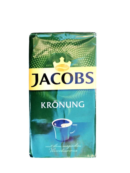 Thessaloniki Grécia Janeiro 2021 Jacobs Kronung Coffee Pack Sobre Fundo — Fotografia de Stock