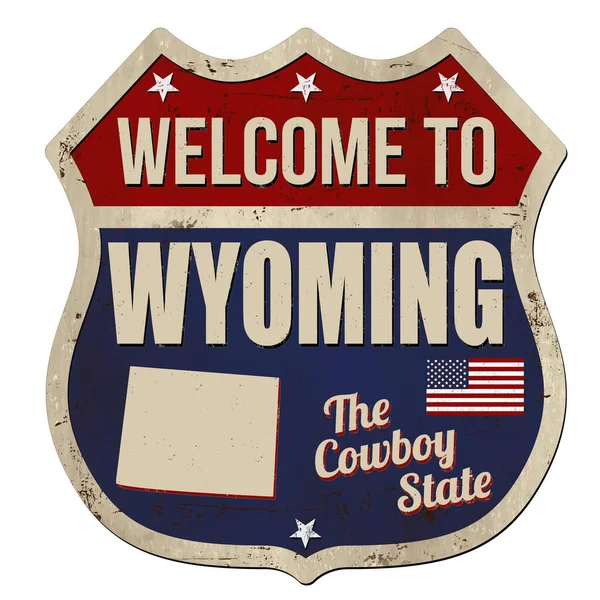 Witamy Wyoming Vintage Zardzewiały Znak Metalu Białym Tle Wektor Ilustracji — Wektor stockowy