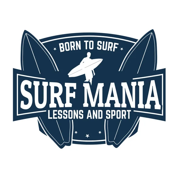 Surf Mania Emblem Label White Background Vector Illustration — Stock Vector