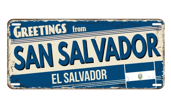 Salutations San Salvador Vintage Métal Rouillé Signe Sur Fond Blanc — Image vectorielle