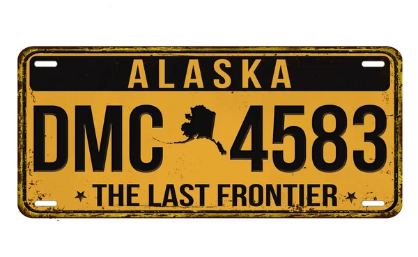 Imitation Vintage Alaska Registreringsskylt Med Texten Last Frontier Skriven Den — Stock vektor