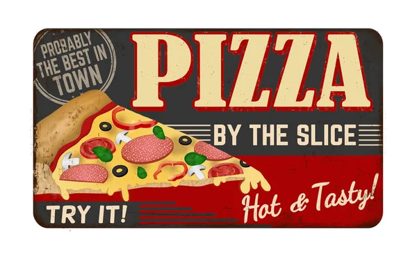 Pizza Vintage Rostig Metall Tecken Vit Bakgrund Vektor Illustration — Stock vektor