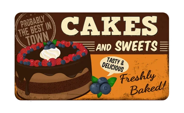 Cakes Vintage Rostiges Metallschild Auf Weißem Hintergrund Vektorillustration — Stockvektor