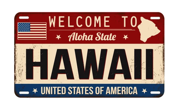 Bienvenido Hawaii Vintage Matrícula Oxidada Sobre Fondo Blanco Ilustración Vectorial — Vector de stock