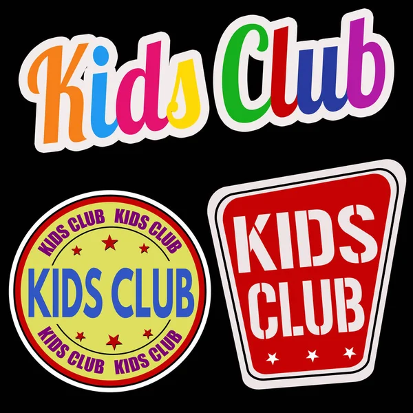 儿童俱乐部贴纸设置在黑色背景 矢量插图 — 图库矢量图片