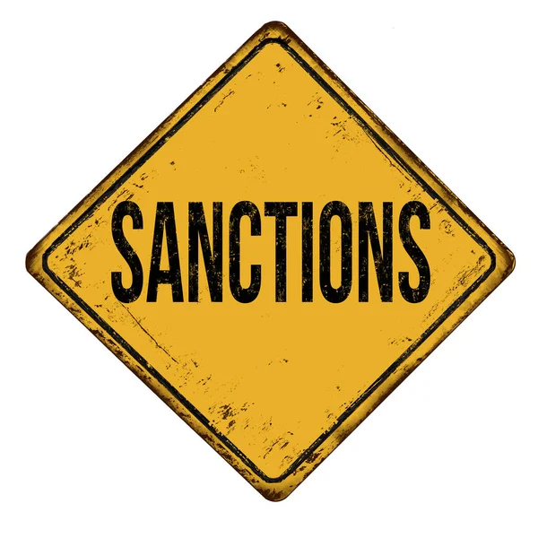 Sanktionsjahrgang Rostiges Metallschild Auf Weißem Hintergrund Vektorillustration — Stockvektor