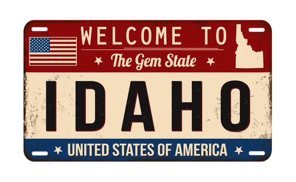 欢迎来到白色背景的爱达荷州老式生锈车牌 矢量图解 — 图库矢量图片