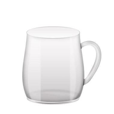 Beyaz arkaplanda boş şeffaf cam bardak modeli, vektör illüstrasyonu