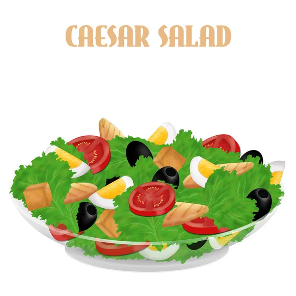 Caesar Salade Een Transparante Kom — Stockvector