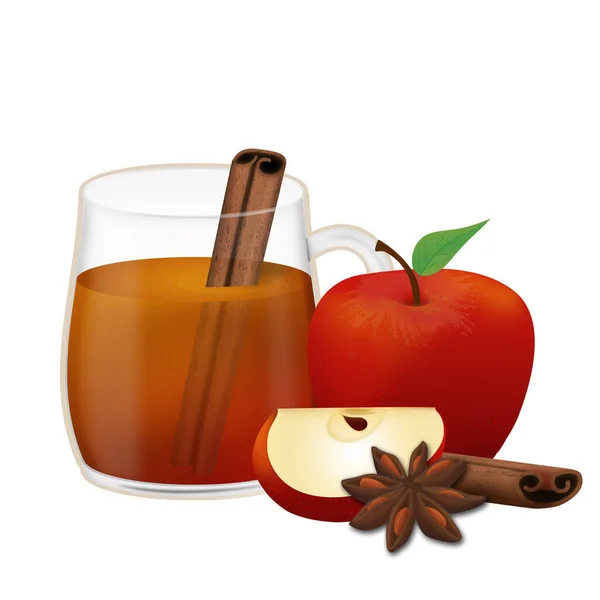 Appel Cider Punch Met Kaneel Witte Achtergrond Vector Illustratie — Stockvector