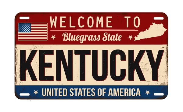欢迎来到带有白色背景的肯塔基州老式生锈车牌 矢量图解 — 图库矢量图片