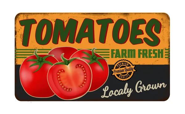 Ντομάτες Vintage Σκουριασμένο Μέταλλο Υπογραφή Λευκό Φόντο Εικονογράφηση Διάνυσμα — Διανυσματικό Αρχείο
