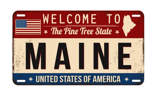 Welcome Maine Vintage Rusty License Plate White Background Vector Illustration — Stock Vector