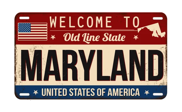 Welcome Maryland Vintage Rusty License Plate White Background Vector Illustration — Stock Vector