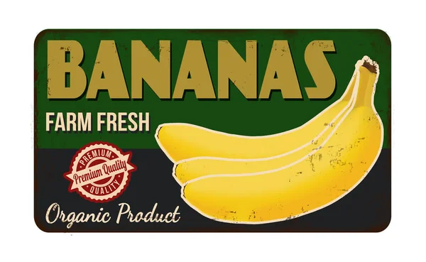 Banány Vintage Rezavé Kovové Znamení Bílém Pozadí Vektorové Ilustrace — Stockový vektor