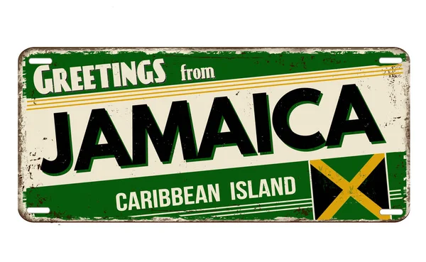 Saludos Desde Jamaica Placa Metal Oxidado Vintage Sobre Fondo Blanco — Archivo Imágenes Vectoriales