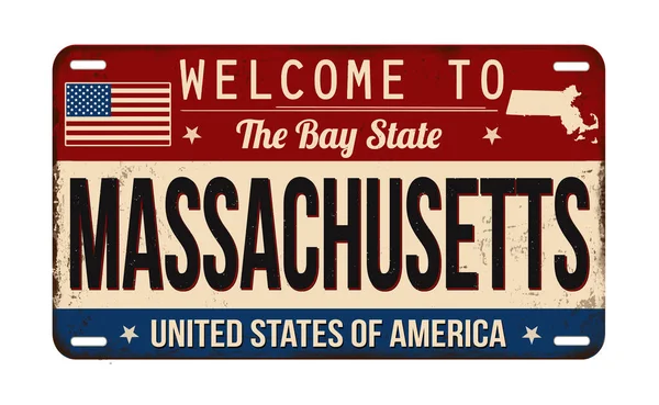 Bienvenido Massachusetts Vintage Matrícula Oxidada Sobre Fondo Blanco Ilustración Vectorial — Archivo Imágenes Vectoriales