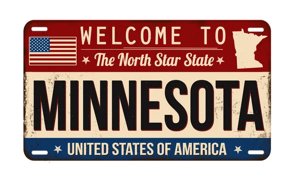 Willkommen Bei Minnesota Vintage Rostigen Nummernschild Auf Weißem Hintergrund Vektor — Stockvektor