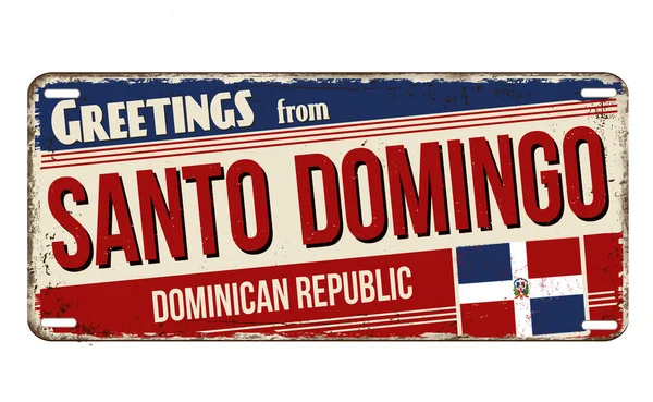 Greetings Santo Domingo Vintage Rusty Metal Plate White Background Vector — ストックベクタ