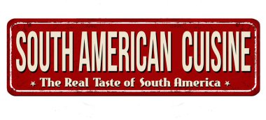 Güney Amerika mutfağı beyaz arka planda paslı metal işareti, vektör illüstrasyonu