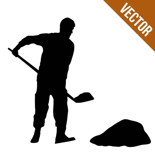 Silhouette Man Digging Shovel White Background Vector Illustration — Vector de stock