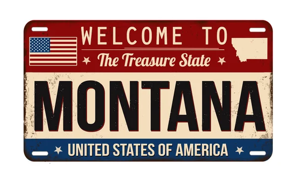 Welcome Montana Vintage Rusty License Plate White Background Vector Illustration — Vetor de Stock