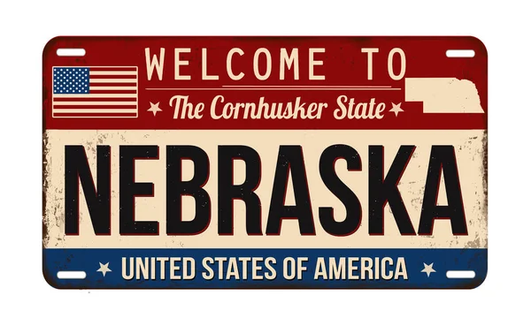 Bienvenue Nebraska Plaque Immatriculation Rouillée Vintage Sur Fond Blanc Illustration — Image vectorielle