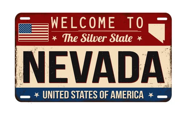 Welcome Nevada Vintage Rusty License Plate White Background Vector Illustration — Vetor de Stock