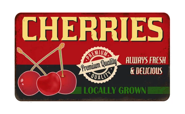 Cherries Vintage Rusty Metal Sign White Background Vector Illustration — Stock Vector