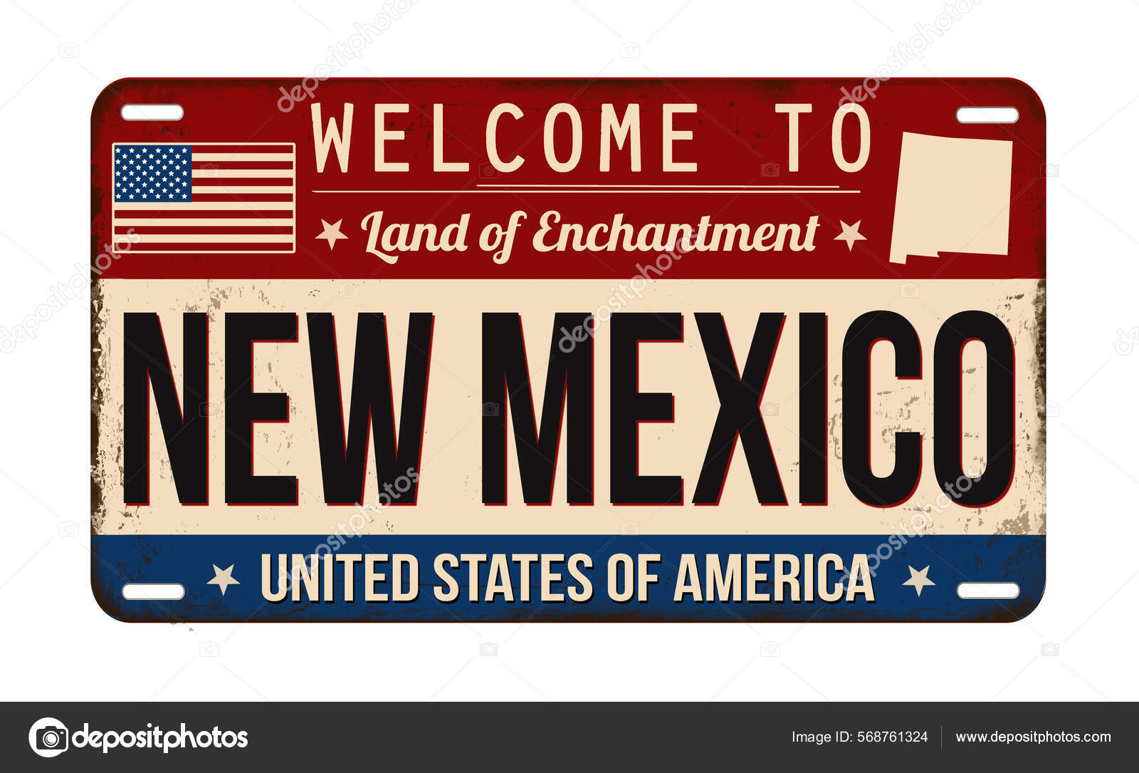 Welcome New Mexico Vintage Rusty License Plate White Background Vector