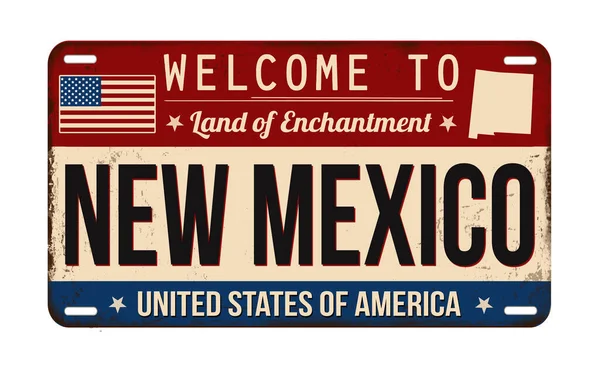 Willkommen New Mexico Vintage Rostiges Nummernschild Auf Weißem Hintergrund Vektorillustration — Stockvektor