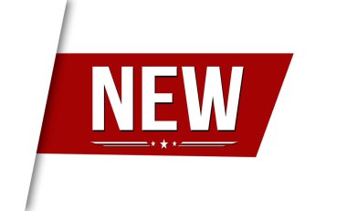 Beyaz arkaplan, vektör illüstrasyonunda yeni kırmızı kurdele ya da afiş tasarımı