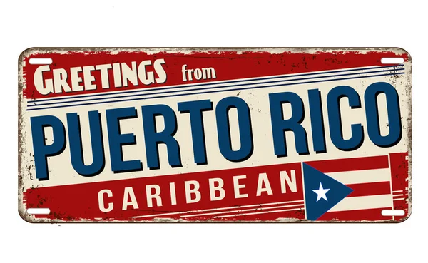 Greetings Puerto Rico Vintage Rusty Metal Plate White Background Vector — Διανυσματικό Αρχείο