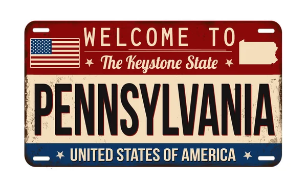 Welcome Pennsylvania Vintage Rusty License Plate White Background Vector Illustration — Vettoriale Stock