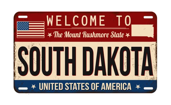 Willkommen Bei South Dakota Vintage Rostiges Nummernschild Auf Weißem Hintergrund — Stockvektor