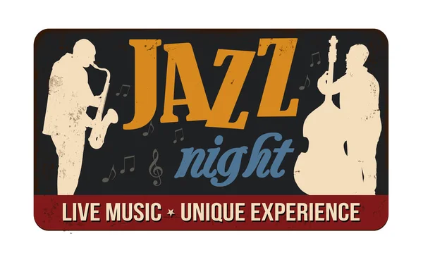 Jazz Night Vintage Rusty Metal Sign White Background Vector Illustration — Stock Vector