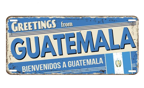 Greetings Guatemala Vintage Rusty Metal Plate White Background Vector Illustration — стоковый вектор