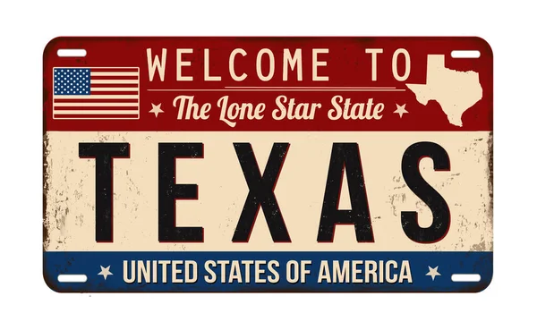 Welcome Texas Vintage Rusty License Plate White Background Vector Illustration — Stok Vektör