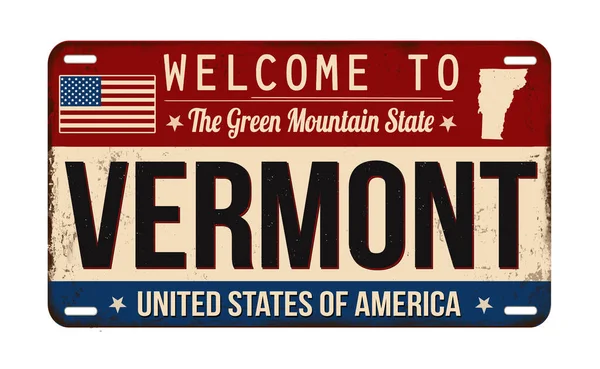 Welcome to Vermont vintage rusty license plate on a white background, vector illustration