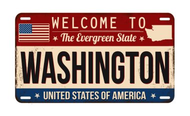 Welcome to Washington vintage rusty license plate on a white background, vector illustration