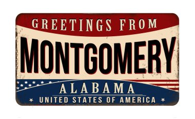 Greetings from Montgomery vintage rusty metal sign on a white background, vector illustration