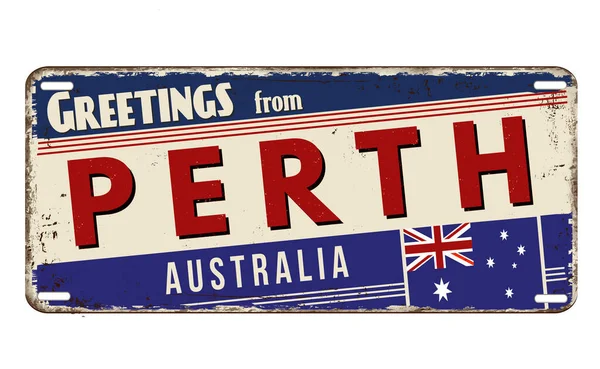 Saudações Perth Placa Metal Enferrujado Vintage Fundo Branco Ilustração Vetorial — Vetor de Stock