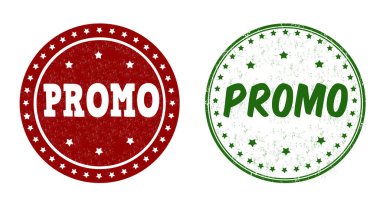 Beyaz arkaplandaki promosyon kauçuk pulları, vektör illüstrasyonu