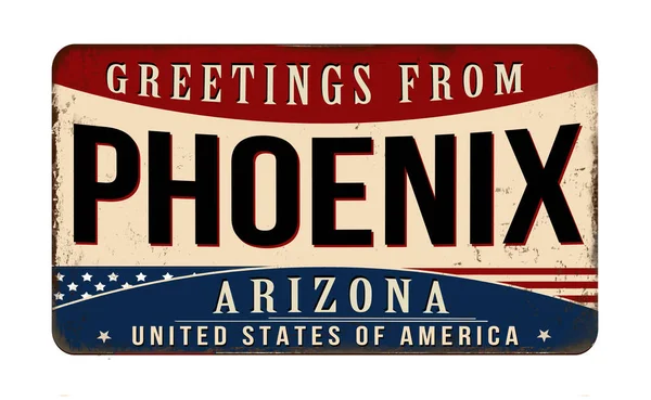 Pozdrowienia Phoenix Vintage Zardzewiały Znak Metalu Białym Tle Ilustracja Wektor — Wektor stockowy
