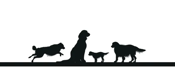 Cuatro siluetas de perro — Vector de stock