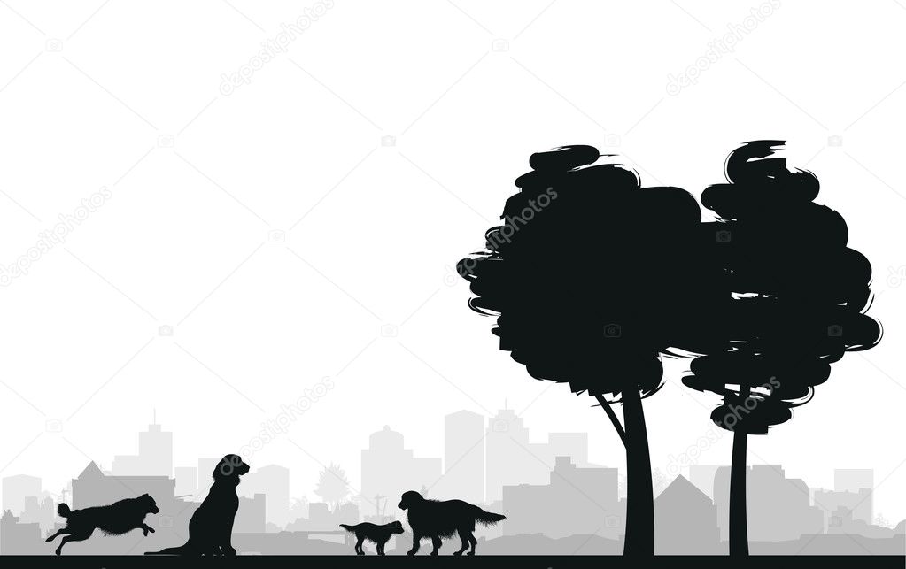 Four dog silhouettes