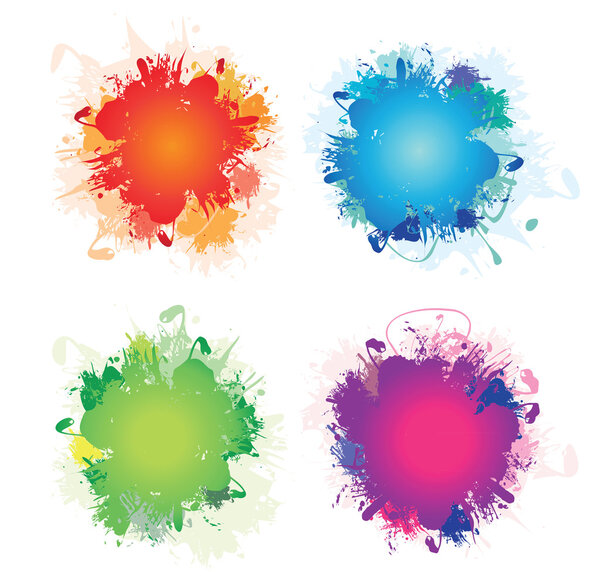 A set of four colourful ink splashes
