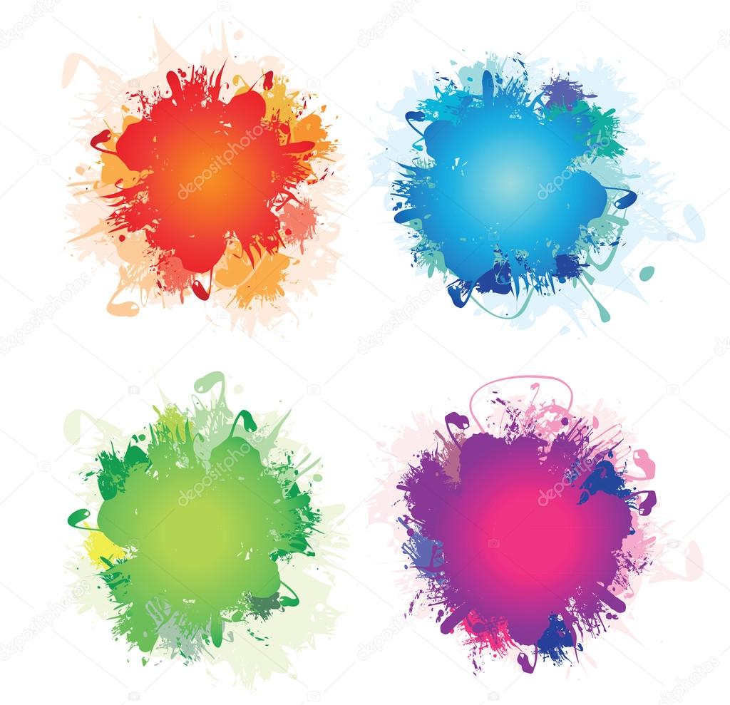 A set of four colourful ink splashes