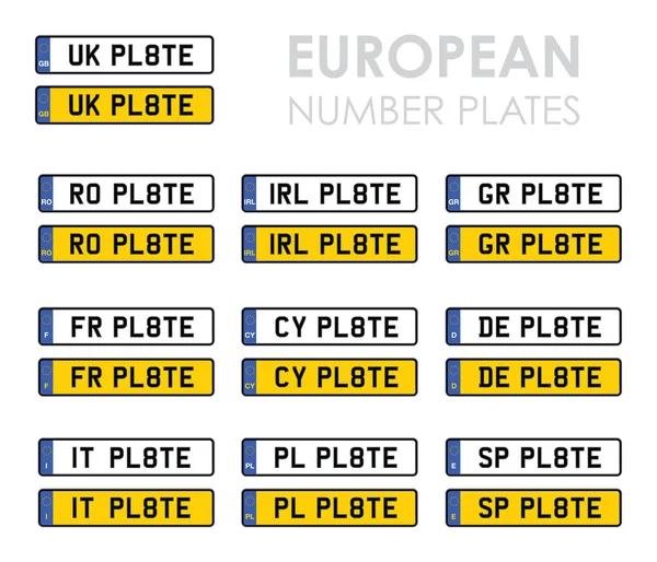 Conjunto de matrículas europeias —  Vetores de Stock